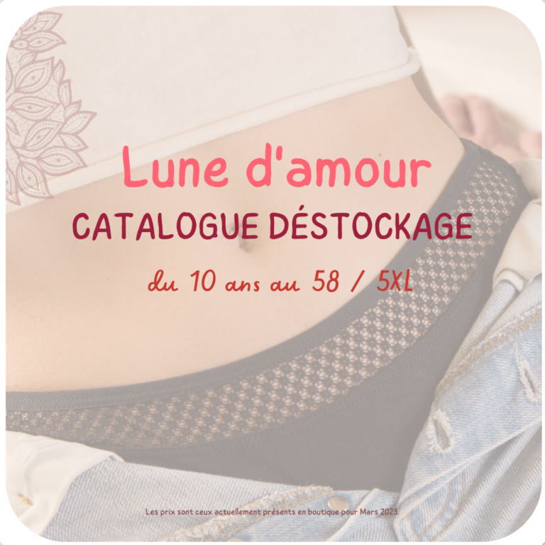 Lune d'amour, catalogue déstockage de culottes menstruelles. Sur photo culotte colette dépassant du jean.